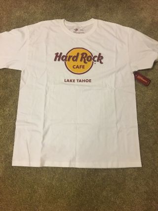Hard Rock Cafe Lake Tahoe Classic Logo T Shirt Size Large Crew Neck White Nwt