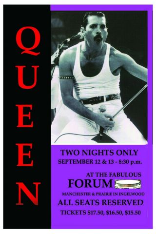 Freddie Mercury: Queen At the Forum in Los Angeles Concert Poster 1982 12x18 2