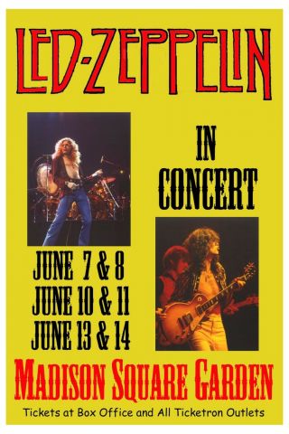 Heavy Metal:; Led Zeppelin at Madison Square Garden Concert Poster 1977 12x18 2