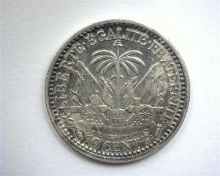 Haiti 1890 Silver 10 Centimes Nearly Uncirculated Km 44