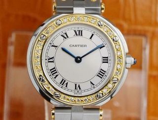 Cartier Santos Ronde 27mm 18k Gold Andstainless Steel Ladies Diamond Watch S96