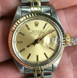 Rolex Oyster Perpetual Date 6917 Ladies Watch 14k Gold And Stainless Steel