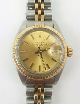 Rolex Ladies Oyster Perpetual Date With 14k/ Stainless Steel Band