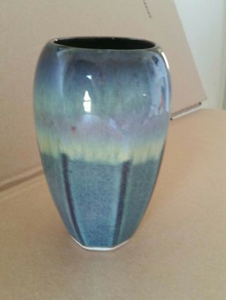 Bill Campbell Studio Pottery Vase Blue Drip Glaze.  7 1/2 " Tall.  Signed.