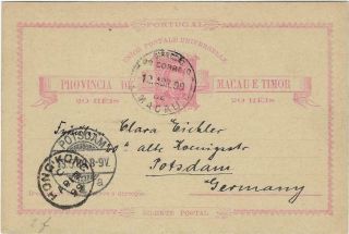 Macau 1899 20r Stationery Card To Germany Via Hong Kong