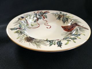 Lenox Winter Greetings Rim Soup Bowl Red Ribbons Birds on Holly and Pine 2
