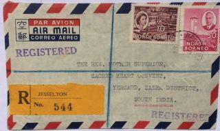 North Borneo 1954 Registered Jesselton Cover - Air Mail To Yercaud South India