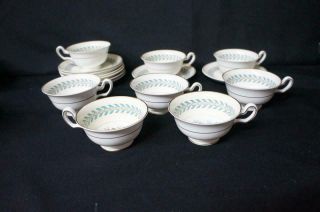 8 Wedgwood Woodstock Gold Trim Footed Cups And Saucers