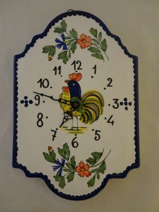 Vintage Williams Sonoma Italian Ceramic Country Rooster Wall Clock (923)