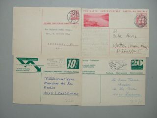 Four Old Swiss Postal Stationery W/numerals Printed Stamps.  Two W/slogan