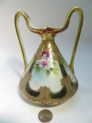 Vintage Hand Painted Nippon Vase Gold Decorated 2 Handled