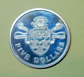 Cayman Islands Silver Proof Five Dollars 1974.  0.  925 Silver.