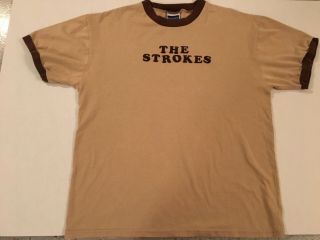 Vintage The Strokes Ringer T - Shirt Band Tee Tan & Brown Blue Grape Vguc