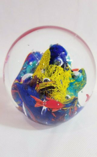 4 " Hand Blown Glass Murano Art Style Aquarium Paperweight Sculpture Fish Bubbles