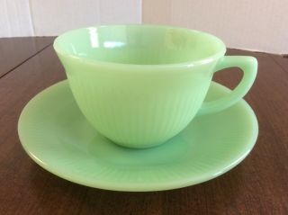 Vintage Fire King Jadeite Set Jane Ray Cup And Saucer Oven Ware
