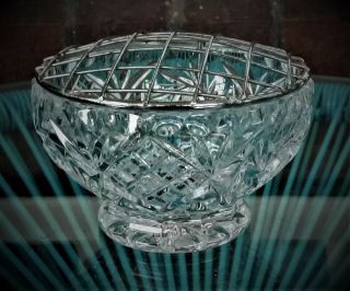 Vintage Crystal Rose Bowl With Metal Mesh Cover