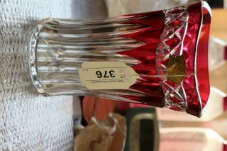 Rare Signed Val St.  Lambert Cranberry / Ruby Cut Clear Crystal Vase