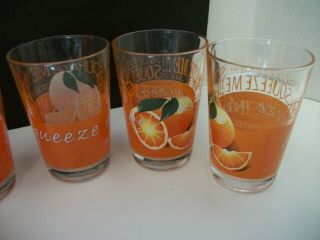 Vintage Set of (7) Crate & Barrel Squeeze Me Orange Juice Glasses 2