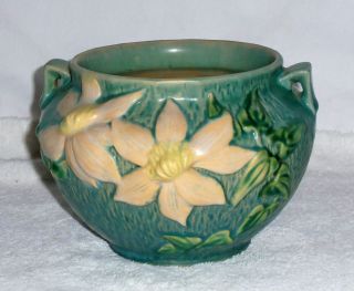 Vtg 1940s Roseville Pottery Clemantis Jardiniere Planter 667 - 5 Aqua Green Evc