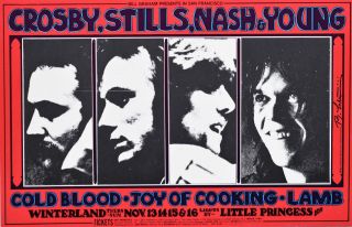Crosby Stills Nash & Young Handbill 1969 Bg200 Signed By Randy Tuten