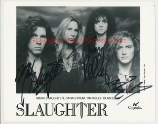 Slaughter Hand Signed " Stick It To Ya Debut Lp " Promo 8 " X 10 " B&w Photo - 1 - 1990
