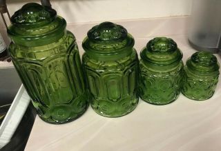 Le Smith Green Moon And Stars 4 - Pc.  Canister Set W/ Lids Vintage Estate