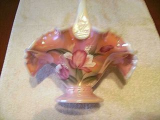 Fenton Glass Hand Painted And Signed Pink Basket