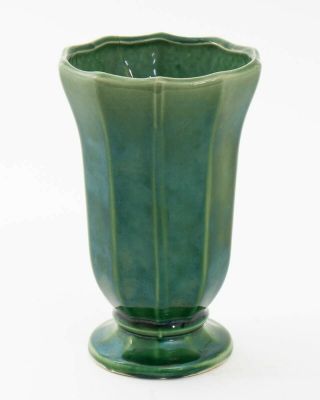 Vintage Mccoy American Art Pottery Paneled Ceramic Vase Green Glaze 7.  25 " Tall