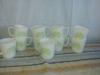 9 Vintage Pyrex Tea Coffee Mugs & Creamer Summer Impressions Green Flower