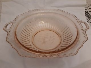 Large Pink Depression Glass Bowl Mayfair Pattern With Handles 10 " W 3 " H Euc