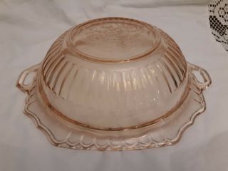 Large Pink Depression Glass Bowl MAYFAIR Pattern With Handles 10 