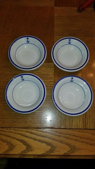 4 Vintage Buffalo China 5” Us Navy Bowl Plate Saucer Dish Anchor Military