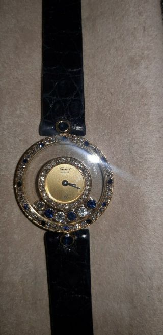 18k Chopard Geneve Happy Diamonds Diamond And Sapphire Ladies Wrist Watch