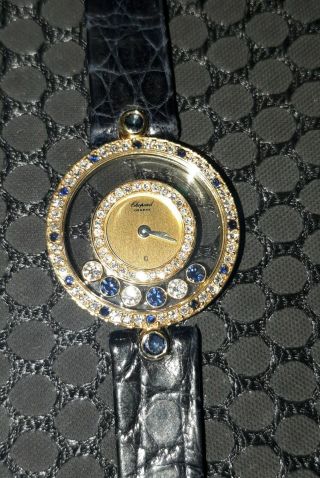 18k Chopard Geneve Happy Diamonds Diamond and Sapphire Ladies Wrist Watch 2