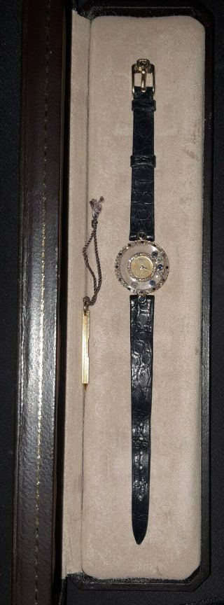 18k Chopard Geneve Happy Diamonds Diamond and Sapphire Ladies Wrist Watch 3