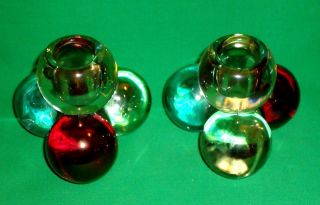 2 Westmoreland Glass Della Robbia Cranberry Flashed Crystal Ball Candle Holders