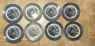 VINTAGE ROYAL CHINA CURRIER AND IVES DINNER PLATES 10 INCHES SET OF 8 PLATES 2