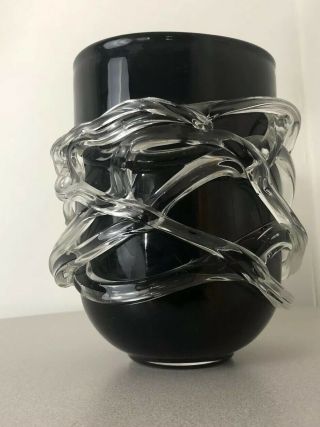 Vintage Modern Contemporary Brutalist Black Onyx Hand Blown Glass Vase