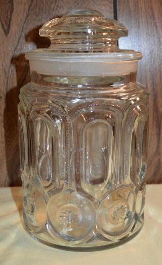 Vintage L E Smith Clear Moon & Star Canister 7 1/2 "