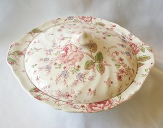 Johnson Brothers Round Covered Vegetable Casserole Dish In Pink Rose Chintz
