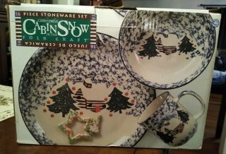 Tienshan Folk Craft Cabin In The Snow Stoneware 16 Pc Service For 4
