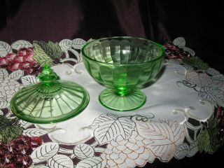 Vintage Green Vaseline Lidded Candy Dish on Pedestal 2