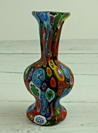 Vintage Murano Millefiori Italian Art Glass Asymmetrical Bud Vase 4 1/2 "
