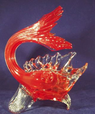 Style Of Murano Art Glass Red Fish Carp Koi Vintage 1960 