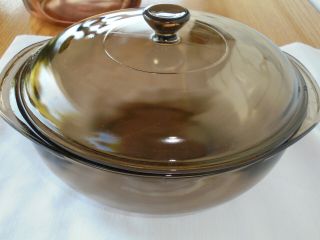 Vintage Pyrex Vision Ware Amber Brown Covered Casserole Dish 2 L With Lid 04
