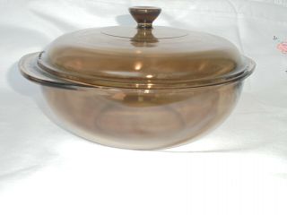 VINTAGE PYREX VISION WARE AMBER BROWN COVERED CASSEROLE DISH 2 L with LID 04 3