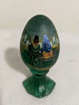 Fenton Glass Teal Hand Painted Bethlehem Christmas Egg Ltd Ed Signed Number