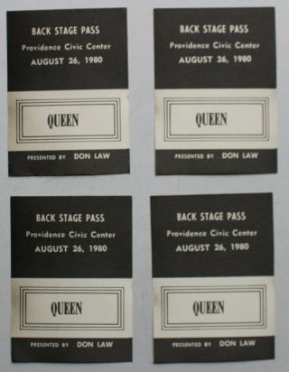 Queen Freddie Mercury 4 Unpeeled Backstage Pass Passes 1980 Providence