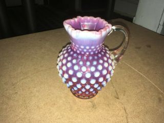 Vintage Fenton Art Glass Cranberry Opalescent Hobnail Pitcher / Creamer 5 1/2 "