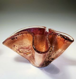 Jones Glassworks Art Glass Fused Copper Handkerchief Bowl Signed 2008